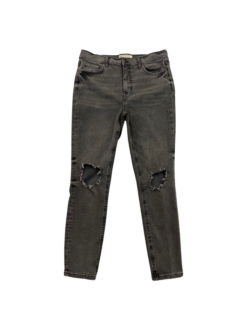 Free People Jeans Womens Size 30 Gray Ankle Distressed Mid Rise Cropped Stretch